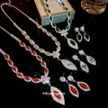 Pave Flower Marquise Teardrop Necklace Earring Set Three Colors view 1