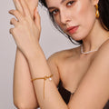 Gold Cable Chain Bracelet Freshwater Pearl Toggle Tassel view 3
