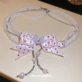 Pink Polka Dot Bow Layered Pearl Statement Necklace view 2