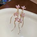 Pastel Flower and Chain Tassel Stud Earrings in Three Colors view 6