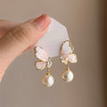 Blue Crystal Butterfly and Pearl Stud Earrings Fashion Jewelry view 4