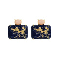 Navy Plum Blossom Rectangle Gold Tone Stud Earrings view 5
