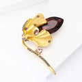 Tulip Flower Metal Brooch with Dark Faceted Petals and Crystal Accents view 3