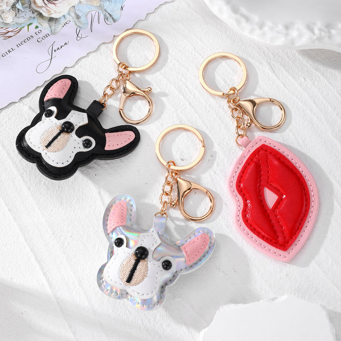 Leather French Bulldog And Lips Keychains 3 Styles
