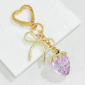 Glitter Resin Strawberry Pendant Bag Charm Keychain With Flower view 6