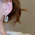 Silver Tone Floral Hoop Earrings with White Pearl Clusters view 4