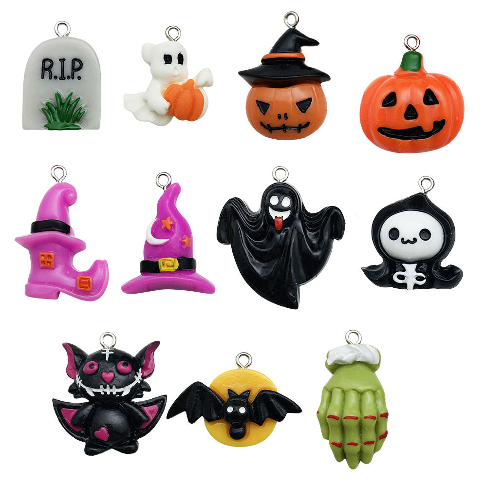 Resin Halloween Pumpkin Skull Ghost Charm Pendants for DIY Earring and Decoration Making