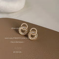 Gold Double Circle Interlock Stud Earrings Baguette Zircon view 3