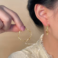Gold Tone Twisted Texture Round Hoop Earrings In Two Sizes view 2