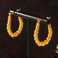 Scalloped U-Shaped Hoop Earrings Gold Or Steel Finish view 4