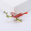 Long Tail Enamel Bird Brooch on Green Crystal Branch in Two Colors view 6