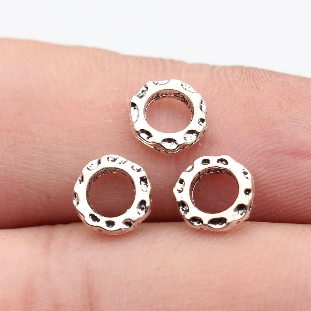 8x8x1.8mm 0.32g Antique Silver Zinc Alloy Hammered Round Ring Spacer Beads for DIY Jewelry Making