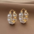 Crystal Look Cluster Gold Tone Rounded Huggie Earrings view 2
