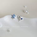 Silver Tone Blue Starfish And Jellyfish Asymmetric Stud Earrings view 4