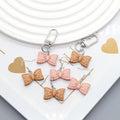 Pink and Brown Polka Dot Bow Earrings and Clip Keychains view 3