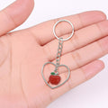 Red Apple Heart Outline Metal Keychain Silver Split Ring view 3