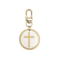 Round Wood Cross Disc Keychain Gold Hardware Four Styles view 8