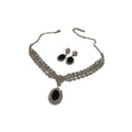 Silver Black Oval Crystal Choker Necklace Earring Set view 5