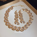 Gold Geometric Wave Pearl Necklace Drop Earrings Set view 4