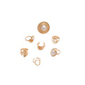 Gold Tone Textured Pearl Open Ring Seven Piece Set view 5