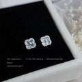 Silver Tone Light Blue Clover Pave Halo Stud Earrings view 3