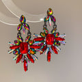 Multicolor Crystal Floral Drop Earrings In Red And Black view 6