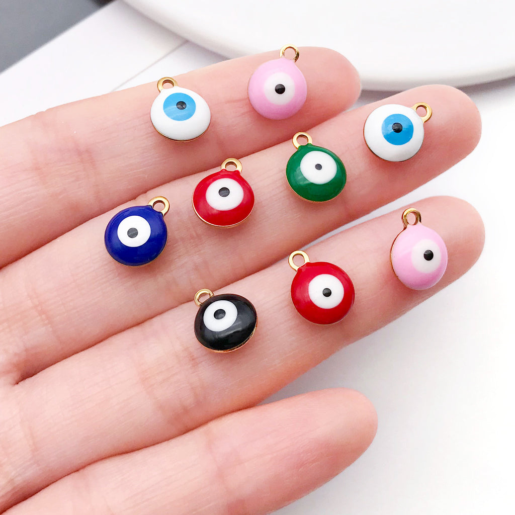 Stainless Steel Enamel Round Evil Eye Charm Pendant for DIY Bracelets and Necklaces
