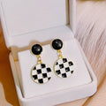 Black White Checker Drop Earrings Fabric Flower Eight Styles view 4