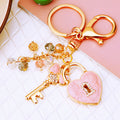 Jeweled Clover Heart Lock Keychains with Pearl and Crystal Strands view 4