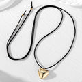 Black Cord Puffy Heart Pendant Necklaces in Three Finishes view 5
