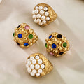 Oversized Pearl and Gemstone Cluster Rings in Two Gold Tone Designs view 1