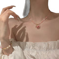Pink Beaded Necklace With Preserved Rose Pendant Statement Jewelry view 5