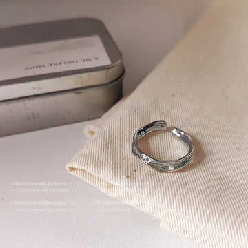 Silver Tone Wide Irregular Textured Open Ring For Women