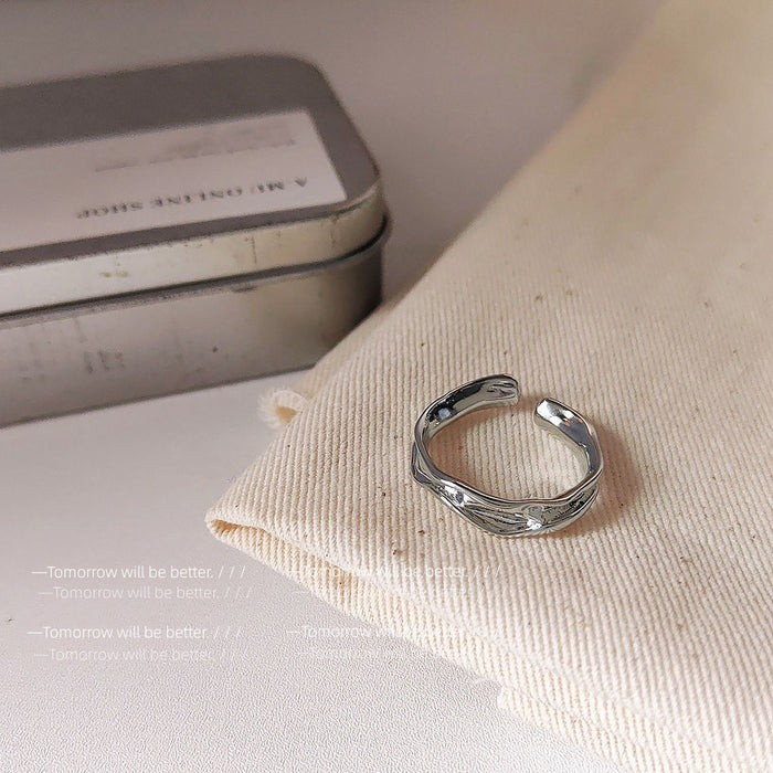 Silver Tone Wide Irregular Textured Open Ring For Women