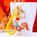 Jeweled Zodiac Rooster Keychains in Plain and Fortune Cord Options view 4