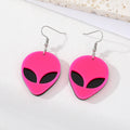 Silver Tone Fluorescent Acrylic Alien Head Hook Earrings in Five Colors view 3