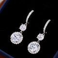 White Metal Round Halo Double Drop Earrings Clear Zircon view 3