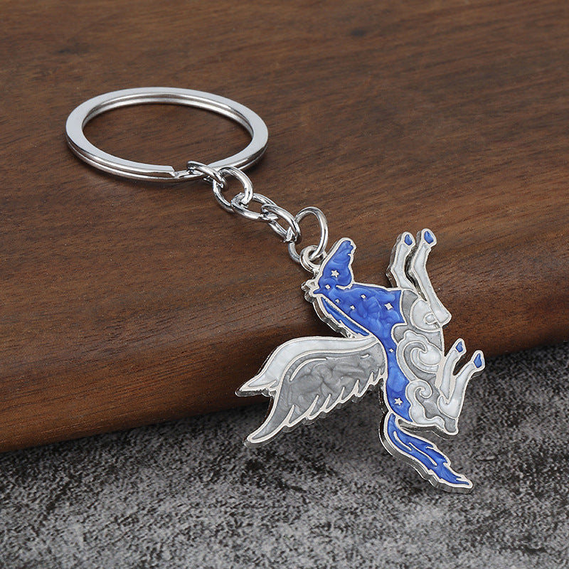Running Horse Metal Keychain, Zodiac Animal Key Ring Pendant Gift