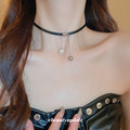 Black Leather Choker Pearl Silver Ball Drop Charms view 3