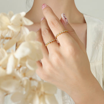 Seven Stone Geometric Open Adjustable Rings Gold Steel