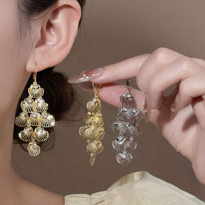 Gold and Silver Cascading Shell Leverback Earrings