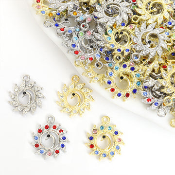 Crystal Peacock Charms in Two Designs and Two Metal Tones