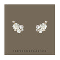 White Rose Pearl Crystal Cluster Studs Gold Silver Tones view 2