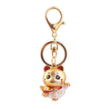 Gold Tone Lucky Cat Keychain With Colored Accents And Clear Stone Detail view 5