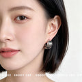 Silver Wide Textured Ridge C Shape Half Hoop Stud Earrings view 2