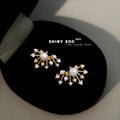 Gold Firework Pearl Crystal Starburst Stud Earrings Pair view 3