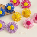 Oversized Woven Raffia Daisy Flower Stud Earrings Two Styles view 2