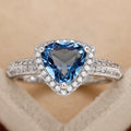 Silver Tone Blue Trillion Halo Split Shank Ring Sizes 6-10 view 3