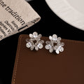 Gold and Silver Clear Petal Cluster Flower Stud Earrings view 4