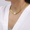 Gold Titanium Steel Herringbone Necklace Bracelet Square Glass view 3